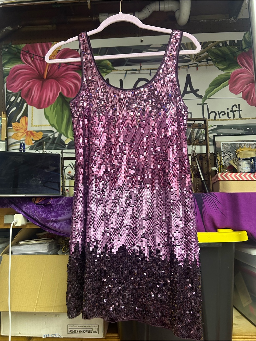 Express Purple Ombre Sequin Mini Tank Dress XS - Picture 2 of 9